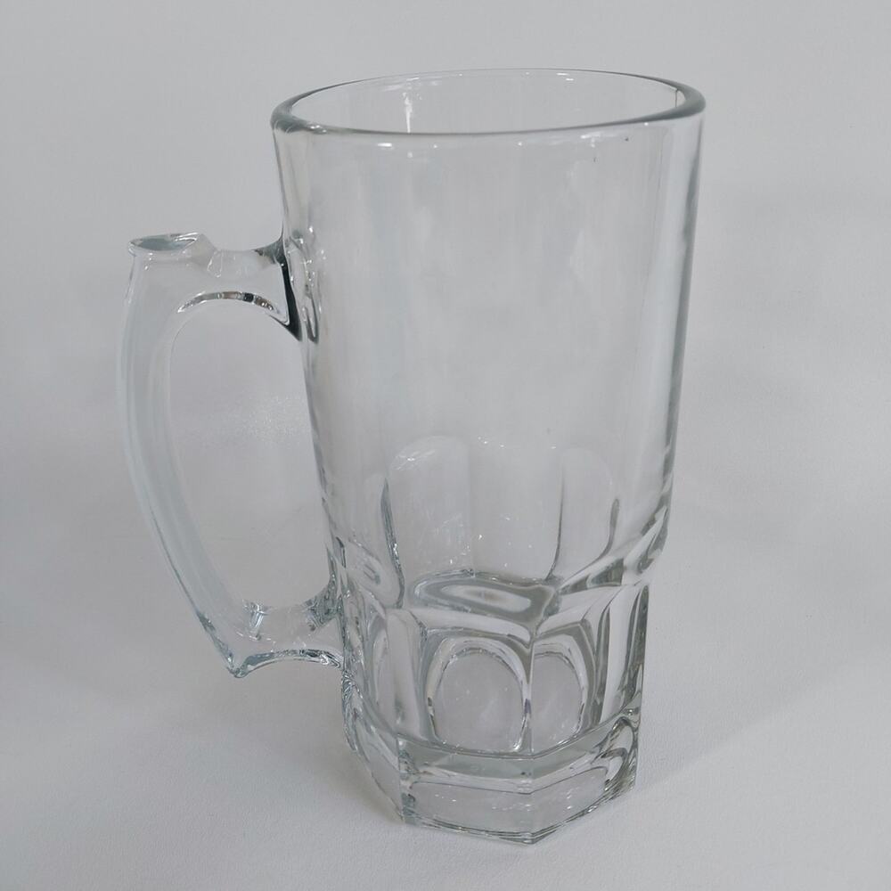 Vintage -‎ Libbey 32oz Beer Stein, 8" Heavy Clear Glass Mug, Panelled Base